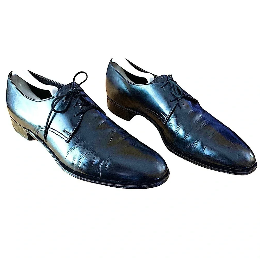 ALAN McAfee London Vintage Black Leather Plain Toe Lace Up Dress Shoe Size 9.5 B